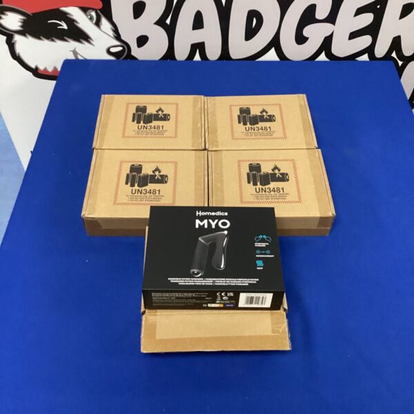 Lot of five UN3481 handheld physiotherapy massagers.