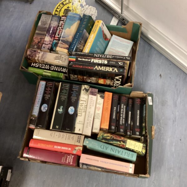 Stack of vintage hardback books including America and Book of Firsts.