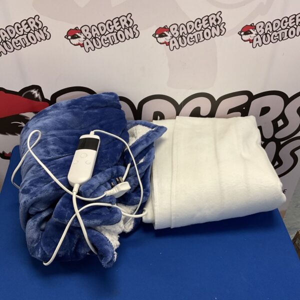 Soft fleece heated blanket with control setting for adjustable warmth.