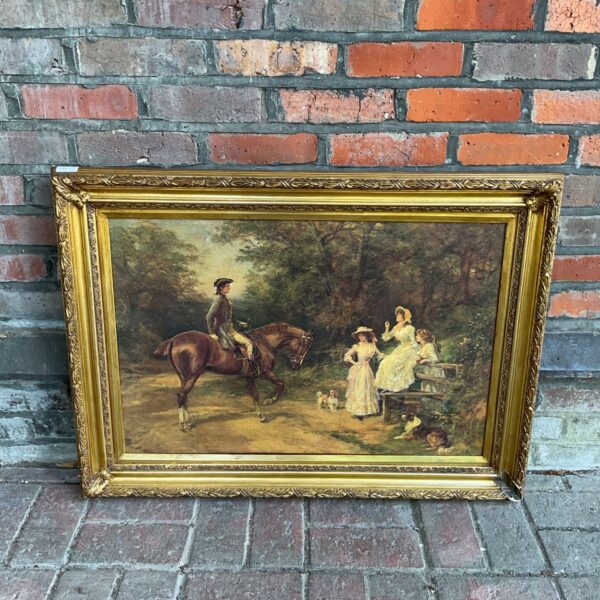 Victorian Heywood Harvey print "A Meeting" with horse and figures.