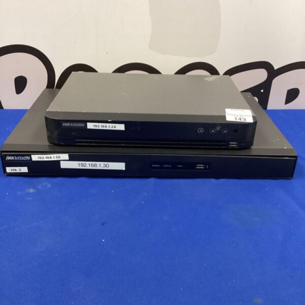 Hikvision network video recorder pair for CCTV security system.