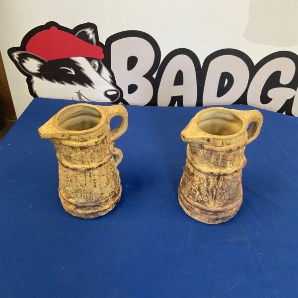 Two vintage hand made Hillstonia stoneware jugs for farmhouse decor.