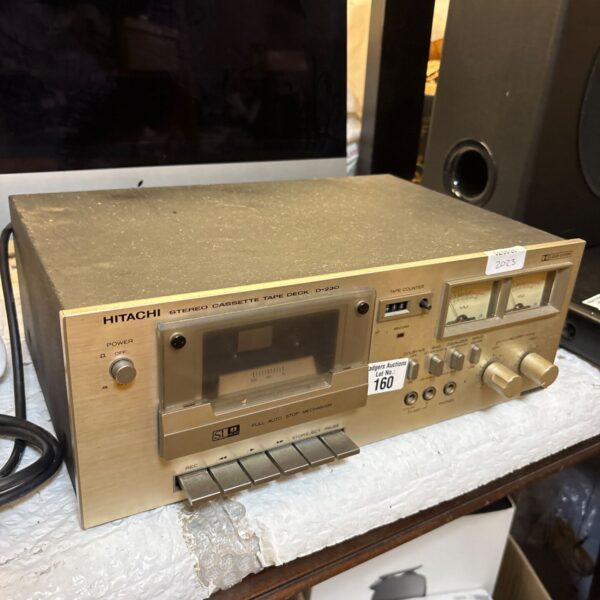 Vintage Hitachi D-330 stereo cassette tape deck in brushed metal.
