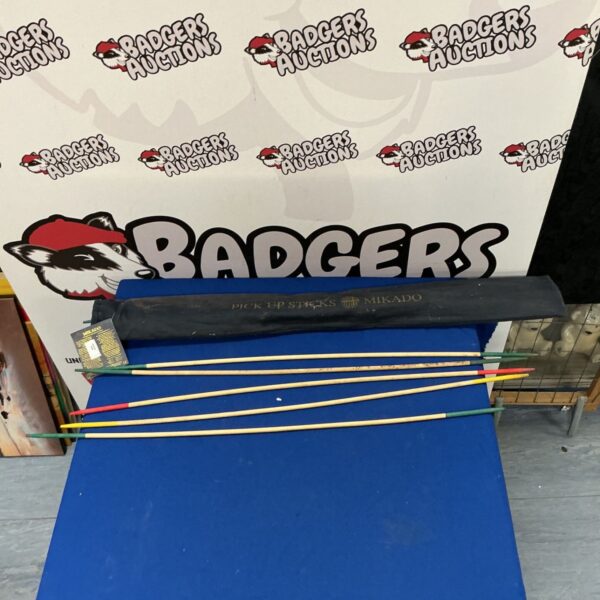 Vintage House of Marbles Pick Up Sticks Mikado game set in packaging.