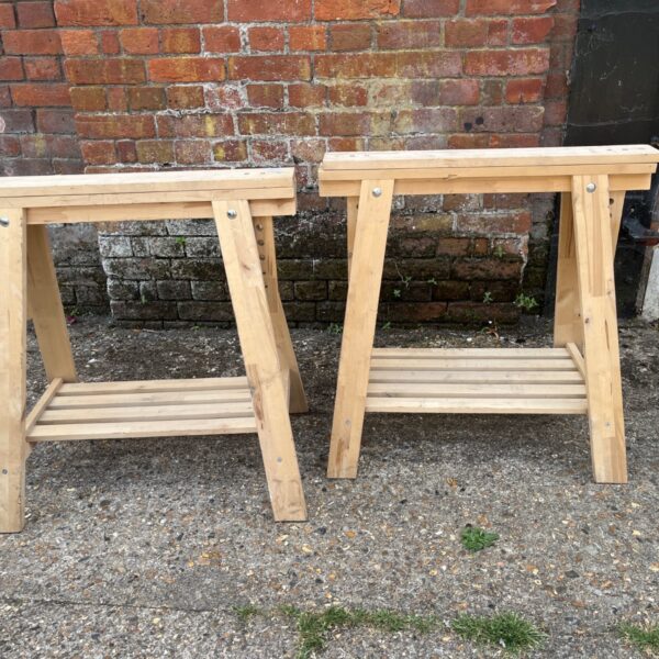 Pair of IKEA FINNVARD pine trestle table legs for DIY projects.