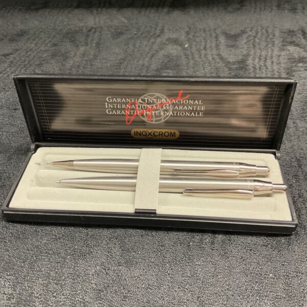 Vintage Inoxcrom pen and pencil set in original presentation box.