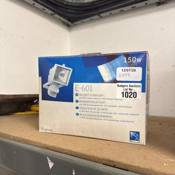 IQ Group E-601 motion sensor floodlight for outdoor security.