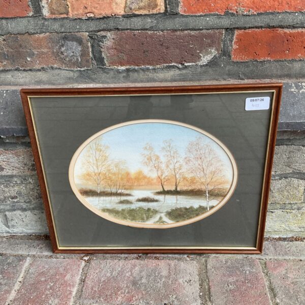 Original Jack Ray watercolour painting of a peaceful marshland landscape.