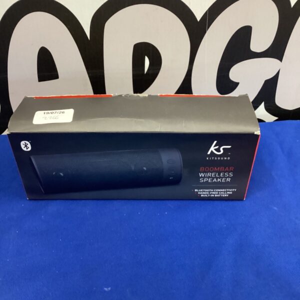 Kitsound Boombar wireless speaker, front view, portable audio device.