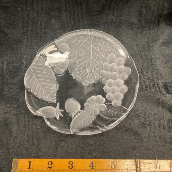 Lalique style glass bowl with summer fruit design.