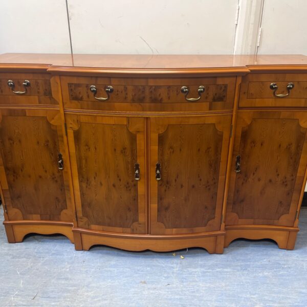 Vintage Lexterten yew wood buffet unit with burl wood detailing.