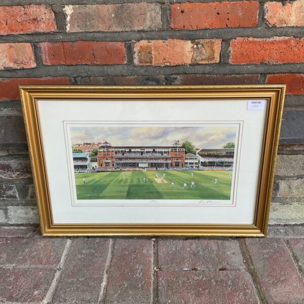 Framed Terry Harrison print of Lord's Cricket Ground, signed artwork.