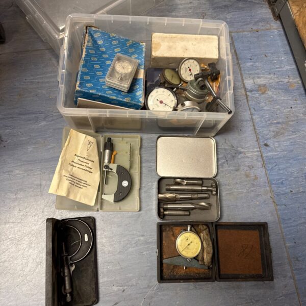 Large selection of vintage engineers gauges, micrometers & lathe attachments