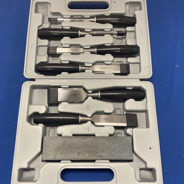 Screwfix box of Chisels and sharpening block