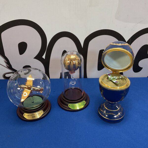Two Glass Encased Ornaments inc Spitfire & Bradford exchange raf icon of the sky musical egg