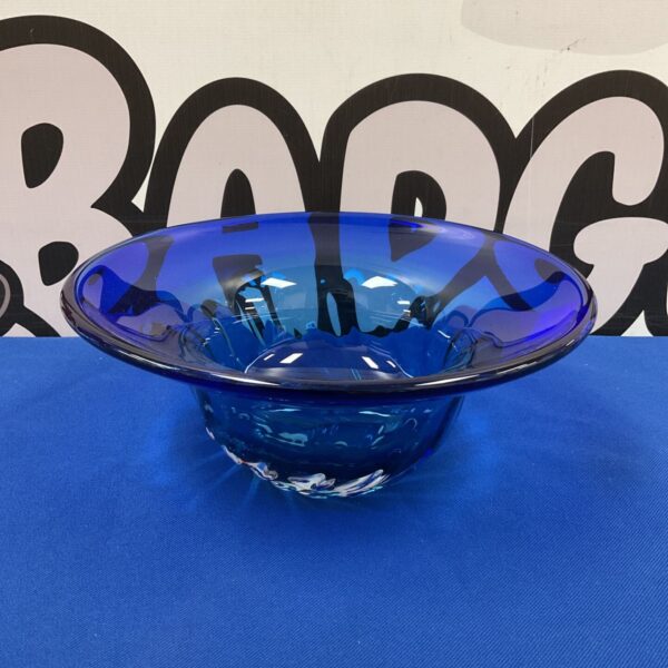 Cobalt blue art glass bowl, 10” diameter