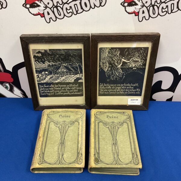 two german folklore woodblock prints and two heines merfe books