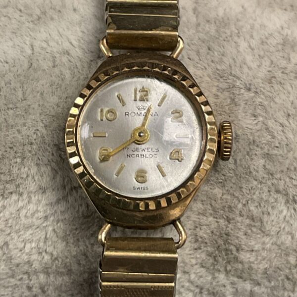 9ct gold romana ladies dress wristwatch 22.32g gross