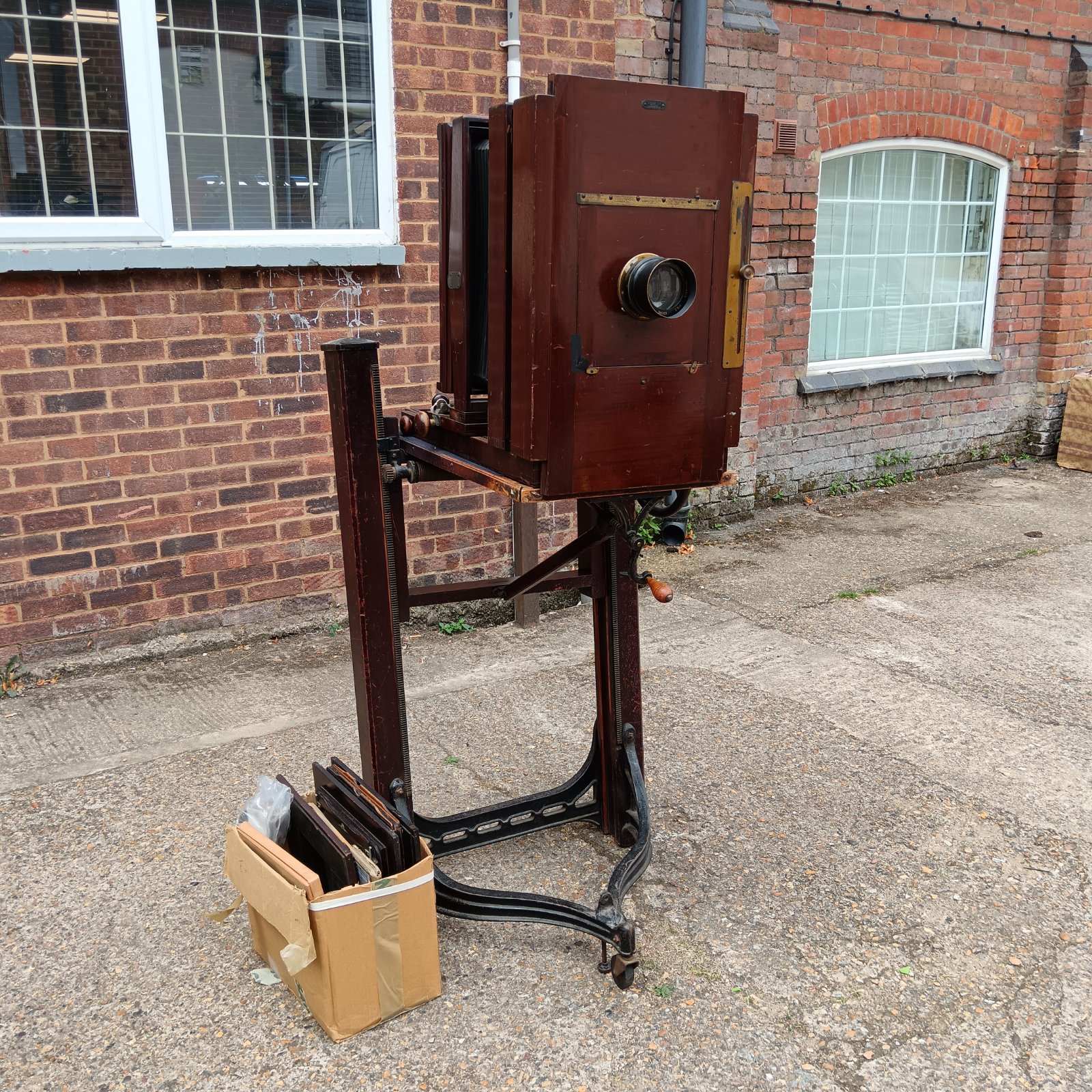 Large antique kodak bellows camera with stand & taylor hobson lense & box of plates