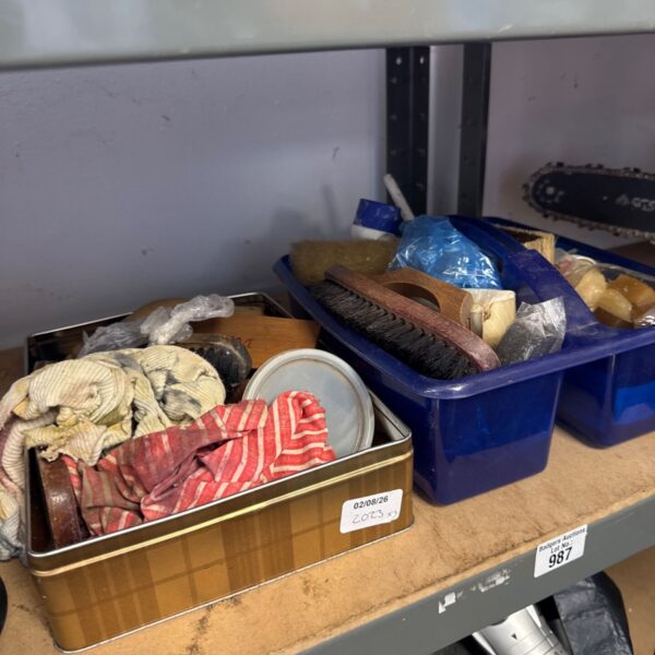 Two Trays of mixed shoe care items inc polish, creams & others