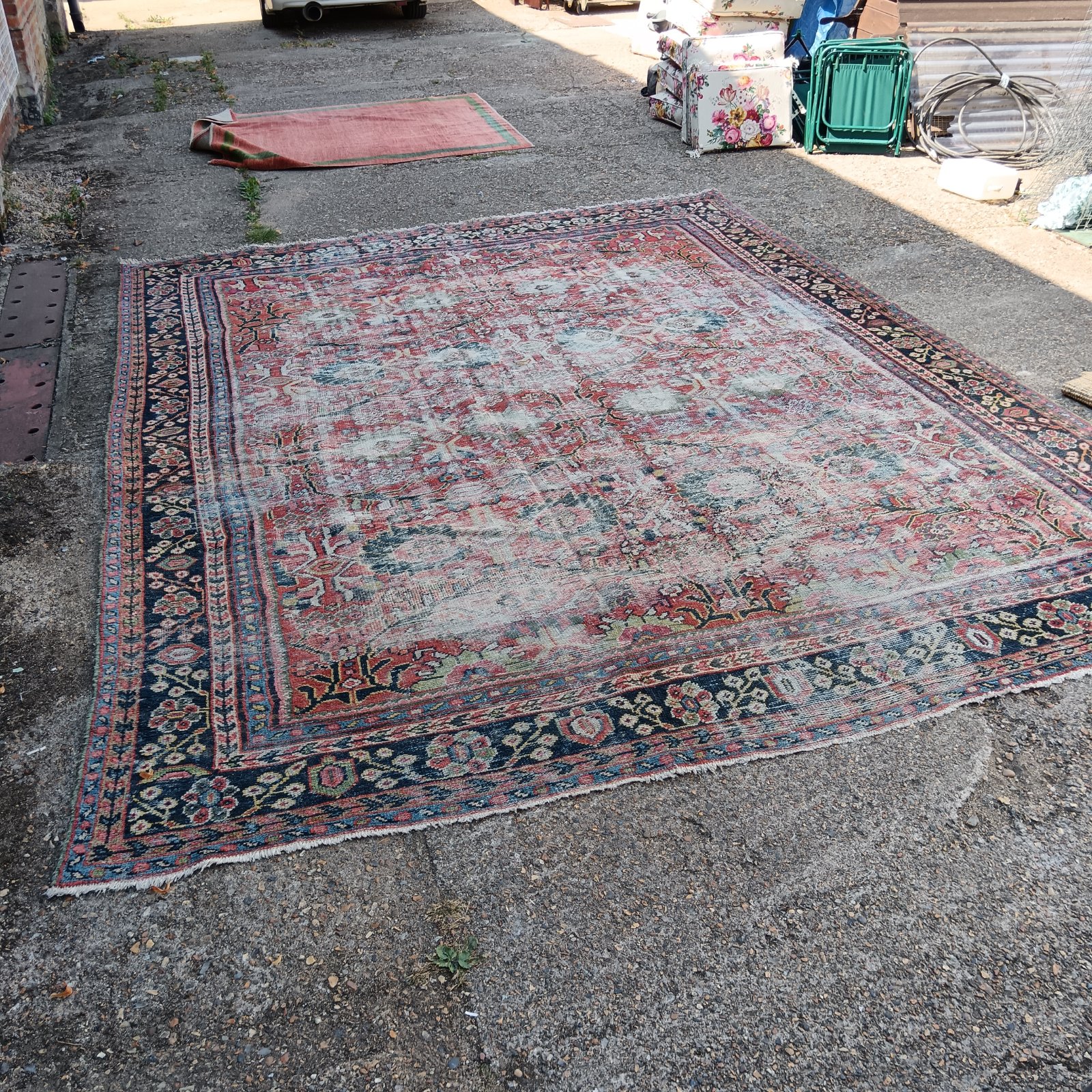 Large antique hand woven rug approx 8ft x 10ft