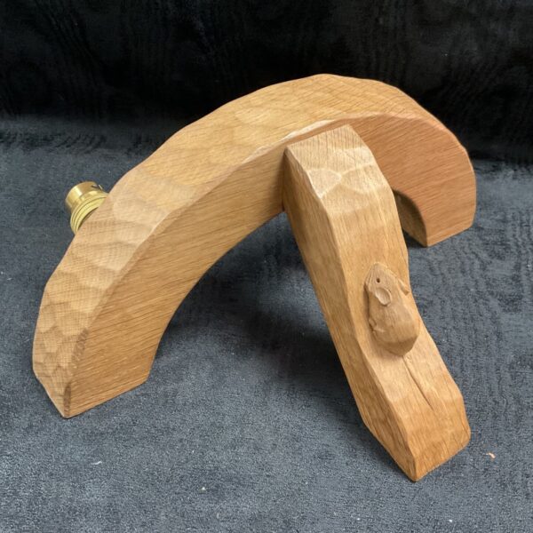 Robert Thompson “Mouseman” carved oak wall light with signature carved mouse arched semi circular form and finished tradition adzed tool marks