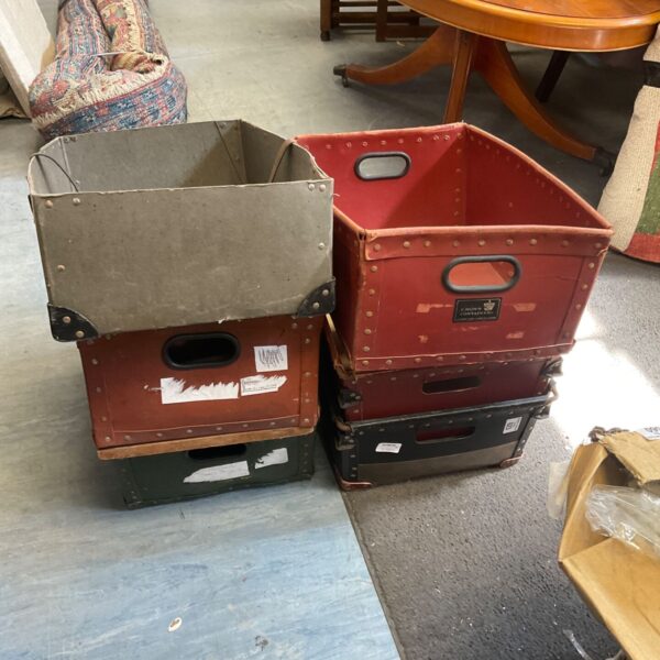 Six vintage waxed crates