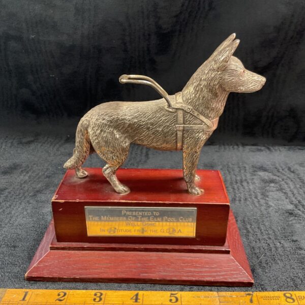Vintage Louis Lejeune German Shepherd guide dog figure presented by GDBA.