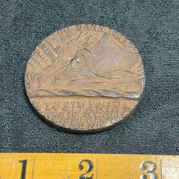 Obverse of the RMS Lusitania satirical medal by Karl Goetz.