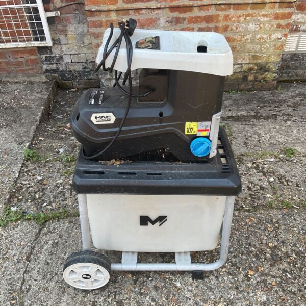 Mac Allister MSHP2800D-2 electric garden shredder on wheels.