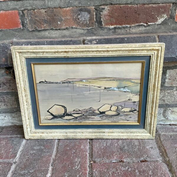 1963 Macdonald watercolour painting of a tranquil coastal scene.