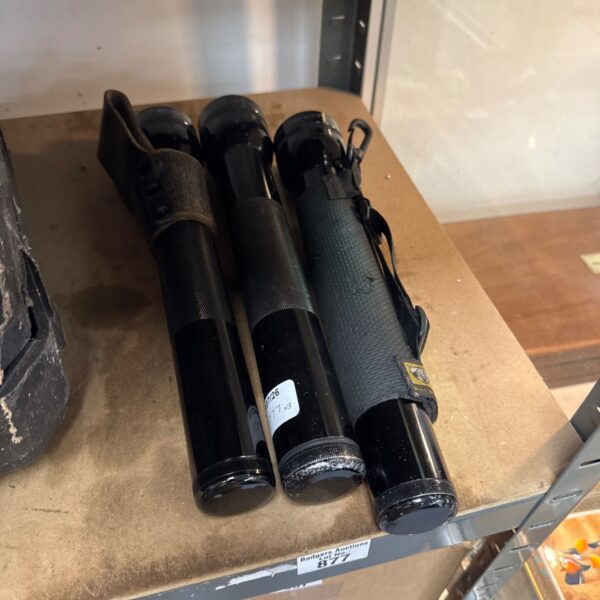 Lot of three vintage Maglite torches, ideal for collectors.