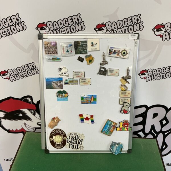 Vintage magnetic whiteboard for office or classroom use.