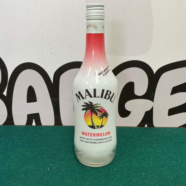 Vibrant bottle of Malibu Watermelon flavoured rum for collectors.