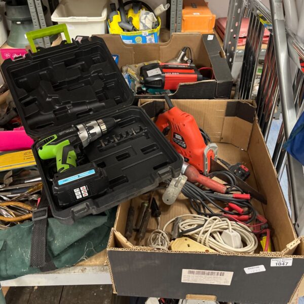 Boxed Maplin drill and Black & Decker saw for DIY projects.