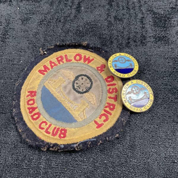 Vintage Marlow & District Road Club cloth badge with enamel pins.