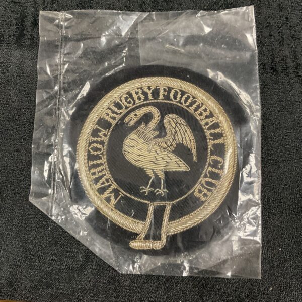 Vintage Marlow Rugby Football Club silver bullion embroidered badge.