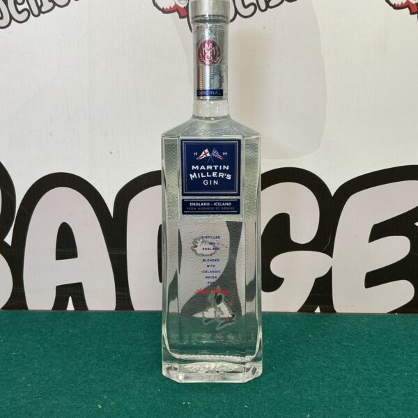 Martin Miller's Gin bottle, empty collectable liquor bottle.