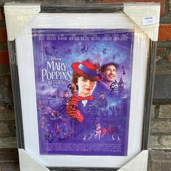 Signed Mary Poppins Returns poster with Emily Blunt and Lin-Manuel Miranda.