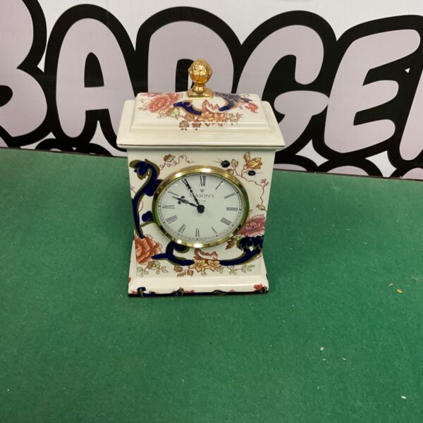 Antique Mason’s porcelain mantle clock with floral design.