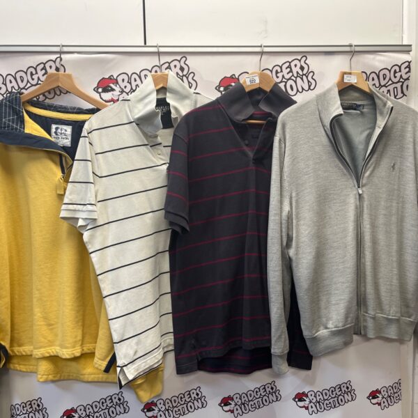 Men’s polo shirts and sweaters lot, size large, casual wear.