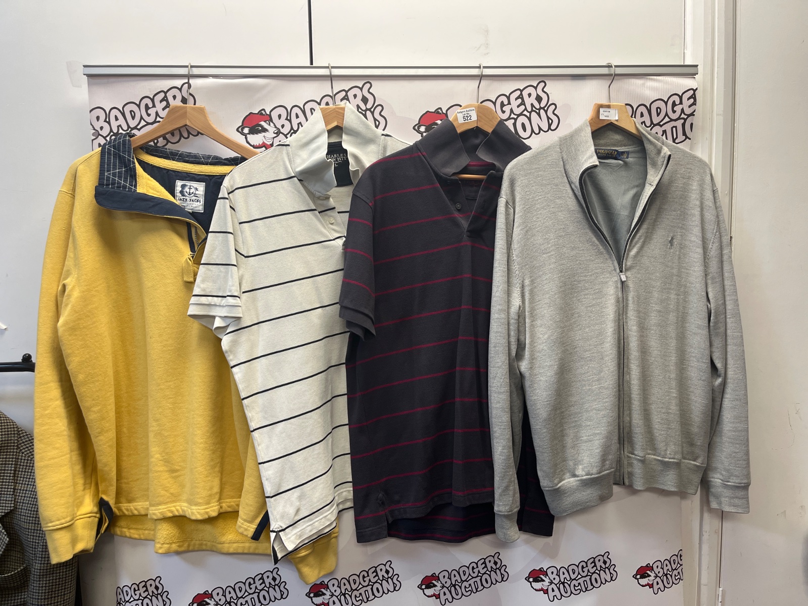 522 Men’s clothing 2 sweaters and 2 polos including polo golf and Charles tyrwgitt size large