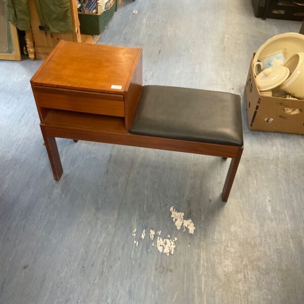 Vintage mid-century mahogany telephone table with drawer.