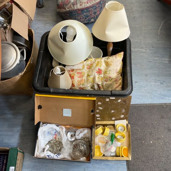 Mixed lot of vintage lamps, lights, and tee light holders.