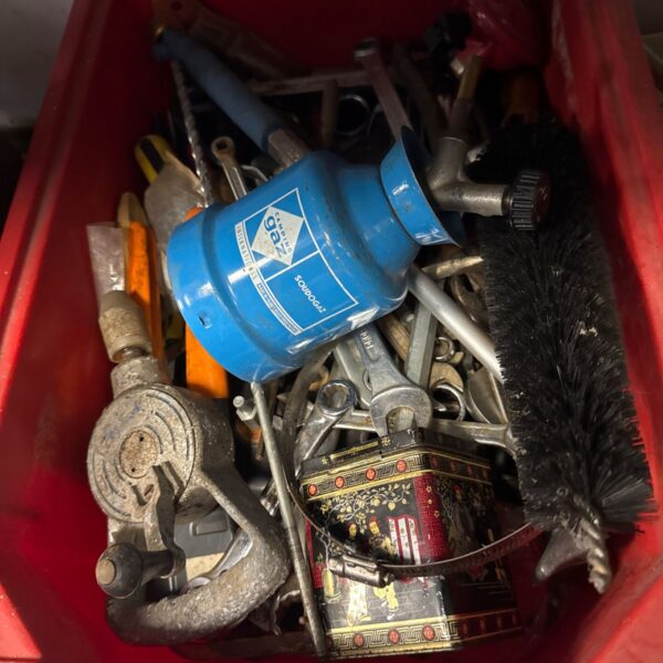 Mixed lot of spanners and hand tools for garage or workshop.
