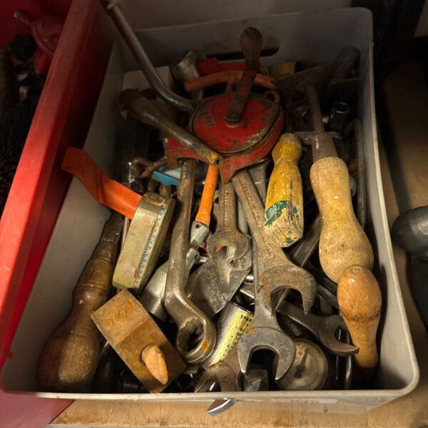 Mixed lot of vintage hand tools including spanners and wrenches.