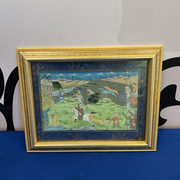 Antique Mongolian hunting watercolour painting on silk, 19th century.