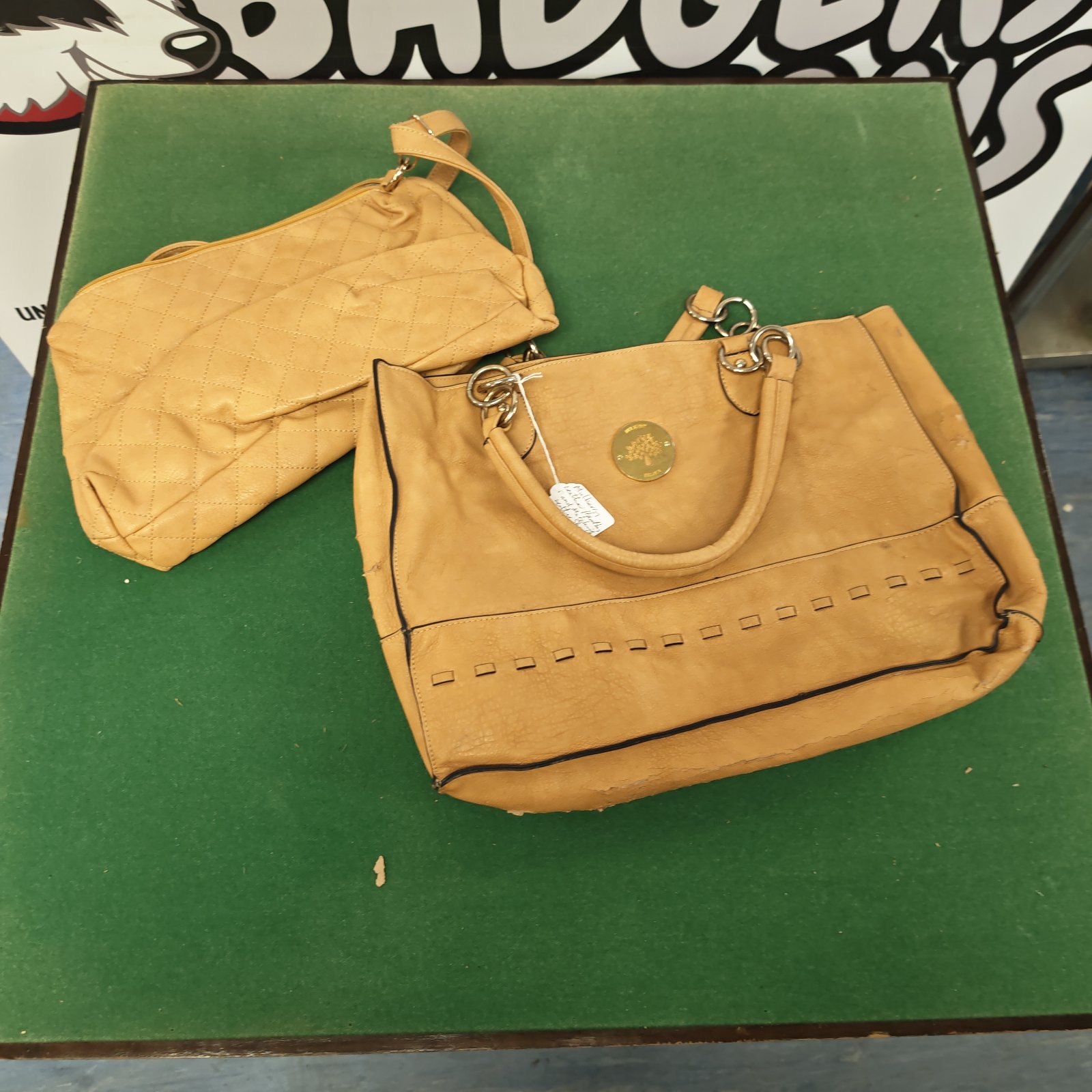 Vintage Mulberry leather handbag and shoulder bag set in tan.