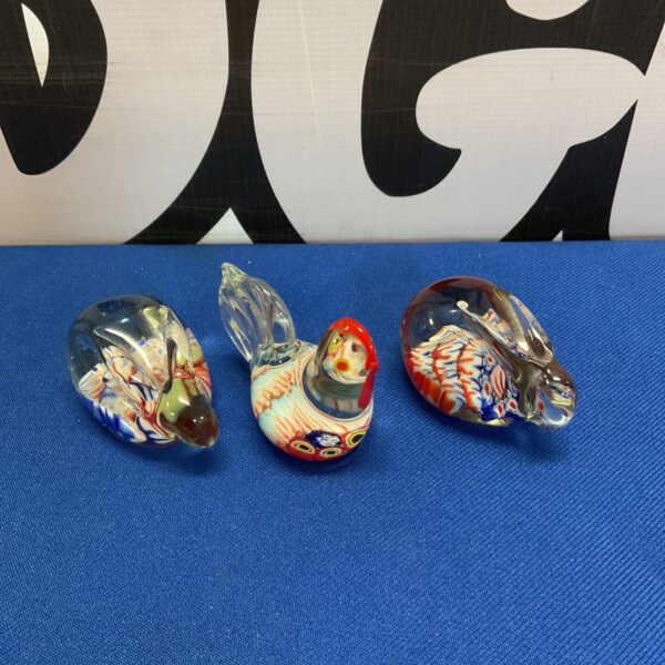 Vibrant Murano glass chicken and rabbits figurines, Italian art glass.