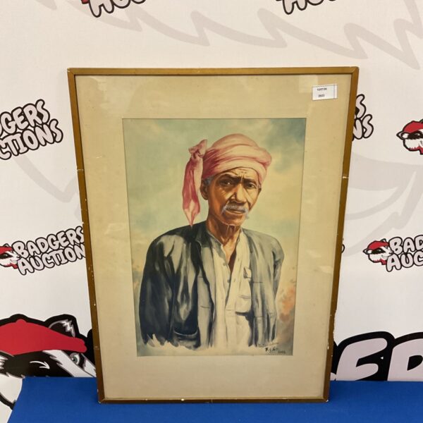 Vintage 1946 watercolour portrait by Natamabon of an Asian gentleman.